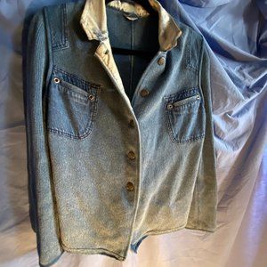 Denim blue mixed knitted and denim. 100% cotton materials. soft and comfortable